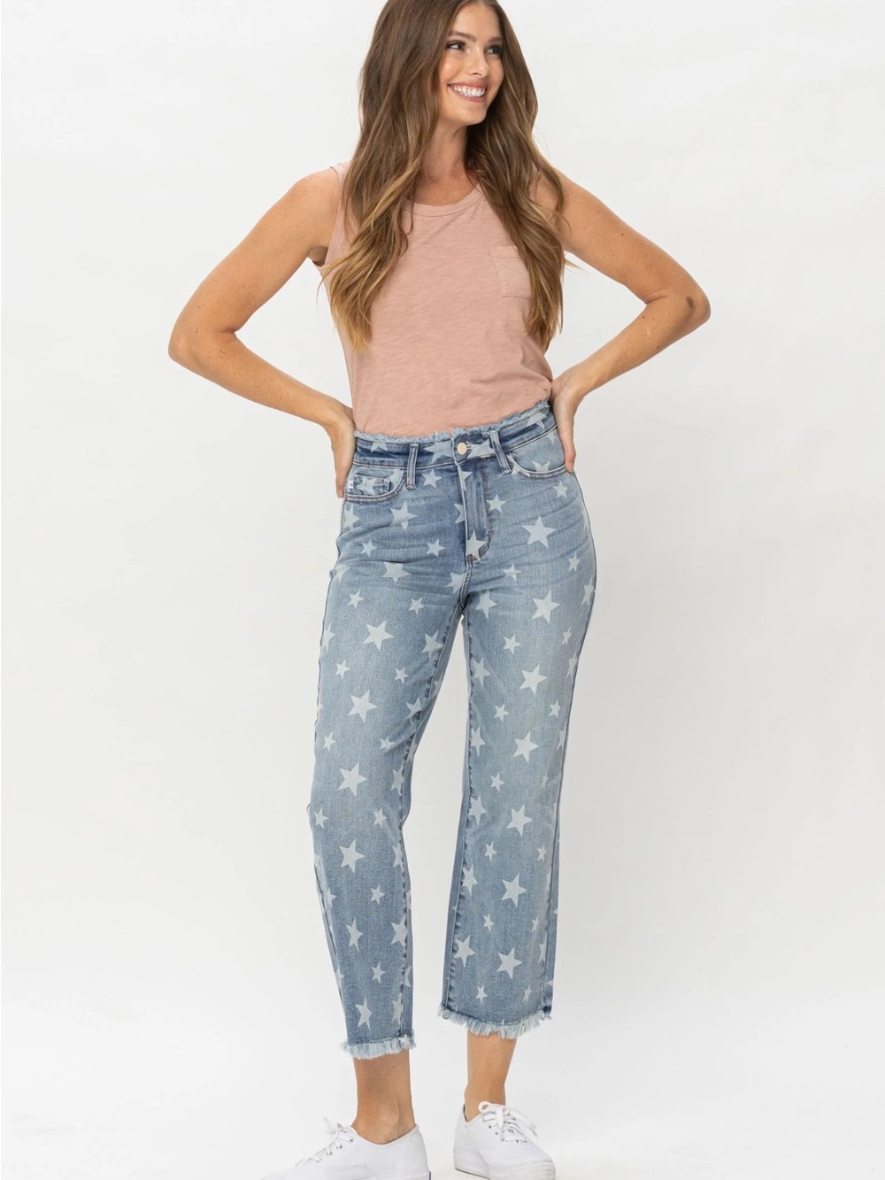NWOT Judy Blue Star-Print High-Rise Straight Crop Jeans Size 9 (27)
